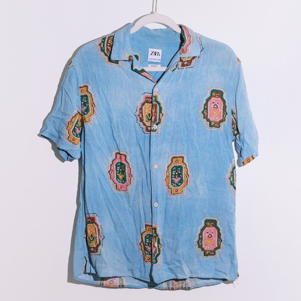 Zara Men’s Paisley Shirt – Blue, Size S